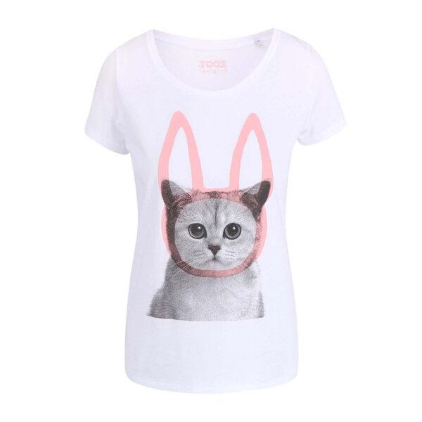 Tricou alb cu print pisica pentru femei - ZOOT Originál Bunny-Cat