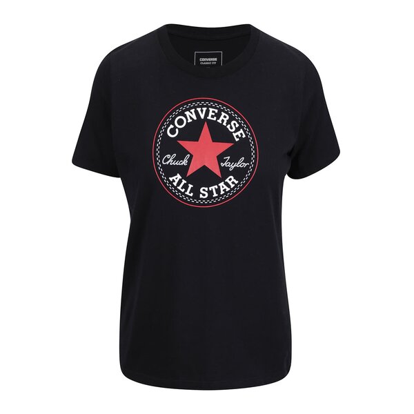 Tricou negru cu print logo pentru femei Converse Core