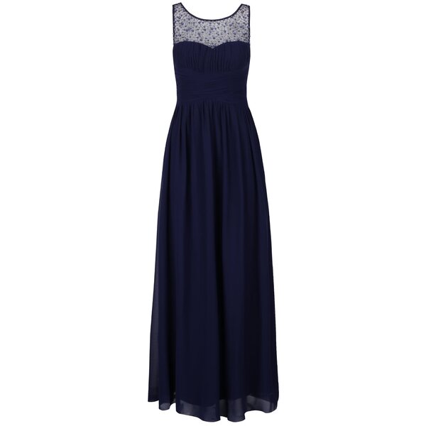 Rochie maxi bleumarin cu aplicatii din margele si pliuri - Little Mistress