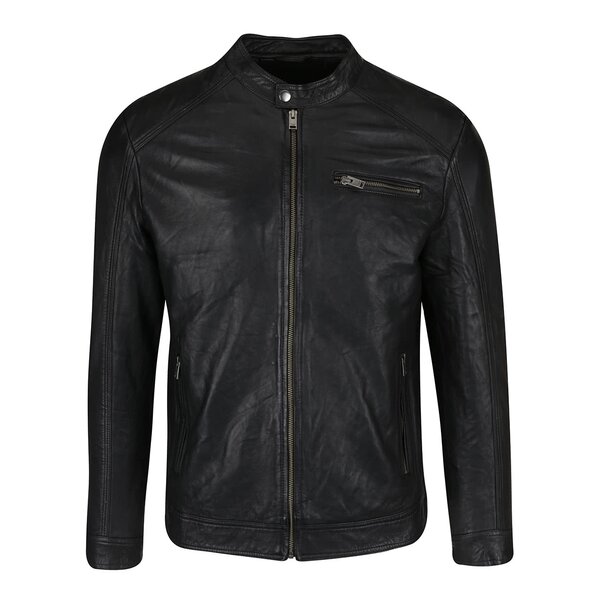 Jacheta biker neagra din piele naturala - Selected Homme New Tylor