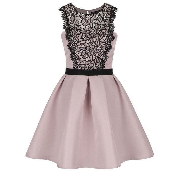 Rochie roz cu detalii negre din dantelă Little Mistress