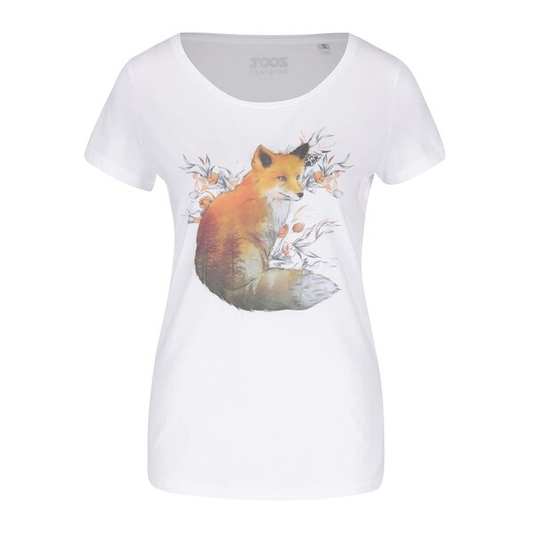 Tricou alb cu imprimeu vulpe pentru femei ZOOT Original Liška