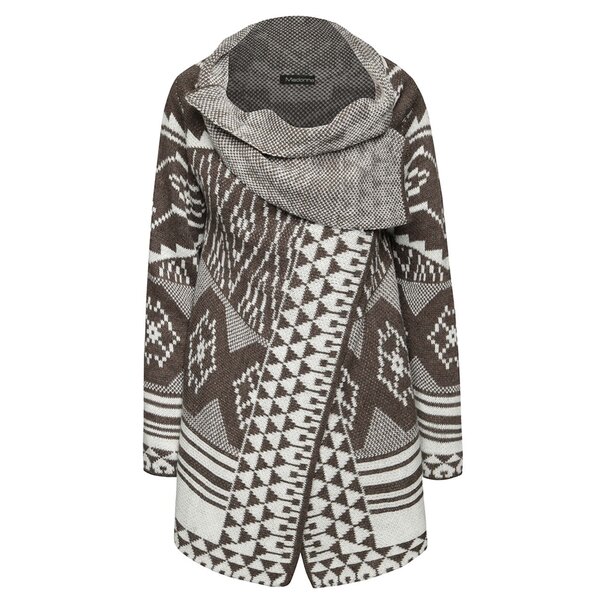 Cardigan maro cu model geometric crem Madonna Lucy