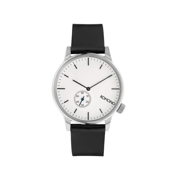 Ceas unisex din piele alb & negru - Komono Winston Subs
