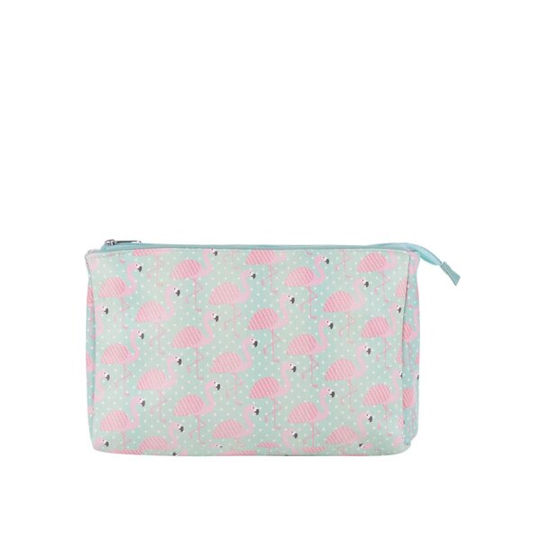 Portfard verde mentă Sass & Belle Tropical cu imprimeu flamingo roz
