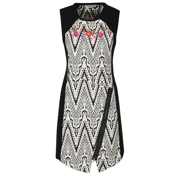 Rochie negru cu alb Desigual Oregon cu model și broderie