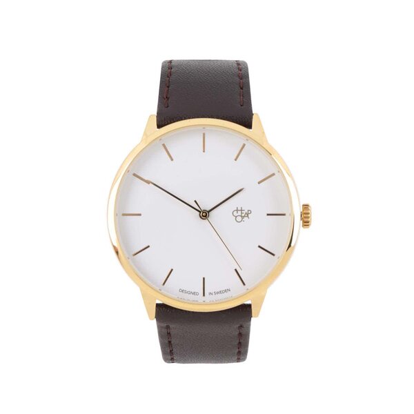 Ceas unisex auriu CHPO Khorshid Gold cu curea maro din piele vegan
