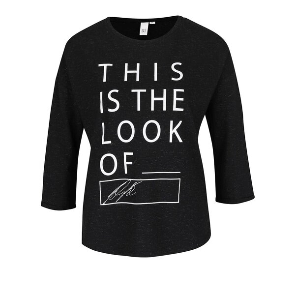 Tricou negru melanj cu print QS by s.Oliver
