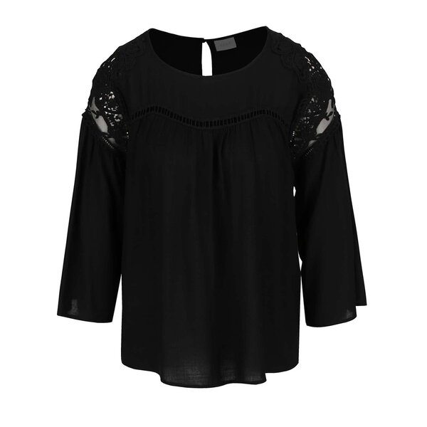 Bluza neagra cu broderie si maneci 3/4 VILA Amiran