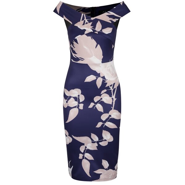 Rochie bleumarin cu imprimeu AX Paris cu decolteu pe umeri