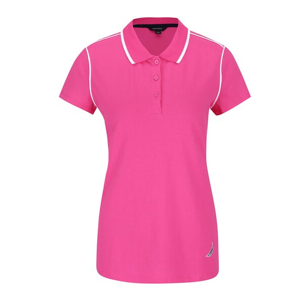 Tricou polo roz Nautica din bumbac cu detalii albe și logo