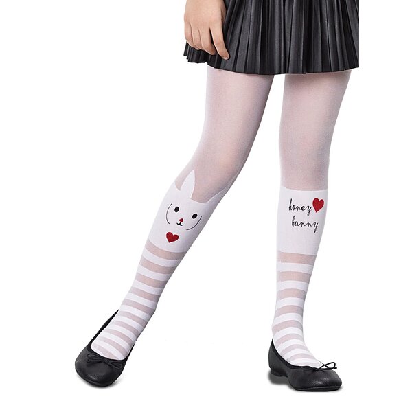 Ciorapi albi Penti Love Bunny 30 DEN cu model pentru fete