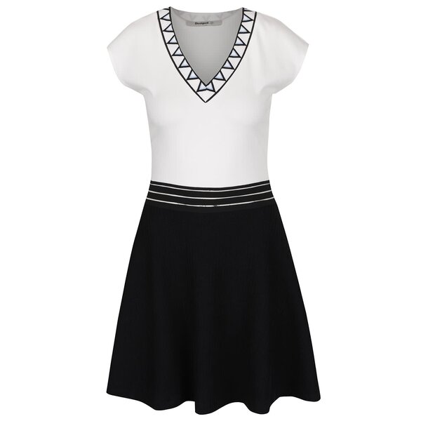 Rochie crem cu negru Desigual Connecticut cu broderie