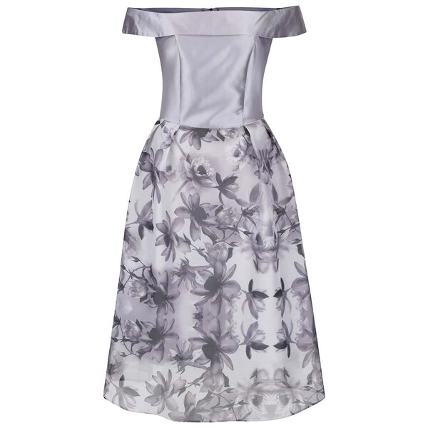 Rochie gri Dorothy Perkins cu imprimeu floral și decolteu pe umeri