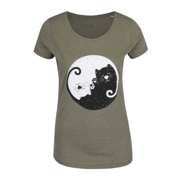 Tricou kaki pentru femei ZOOT Original Yingyang cats