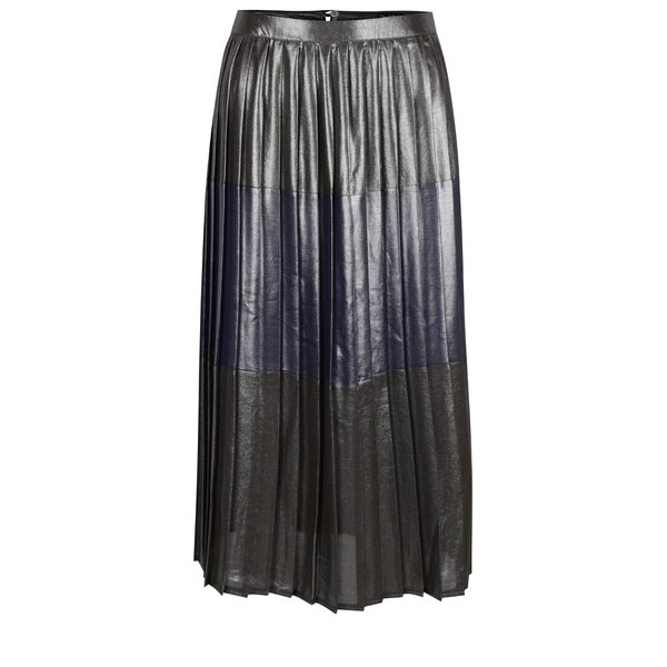 Fusta midi gri&albastru cu aspect metalic si pliuri Miss Selfridge