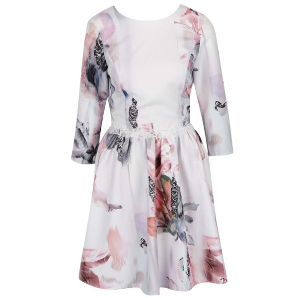 Rochie crem cu dantela si print Little Mistress