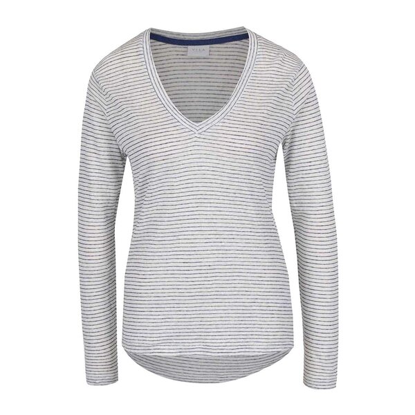 Bluza albastru & crem VILA Monia din in cu dungi