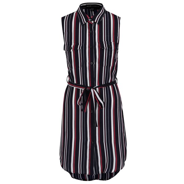 Rochie cămașă bleumarin fără mâneci Mela London cu model în dungi