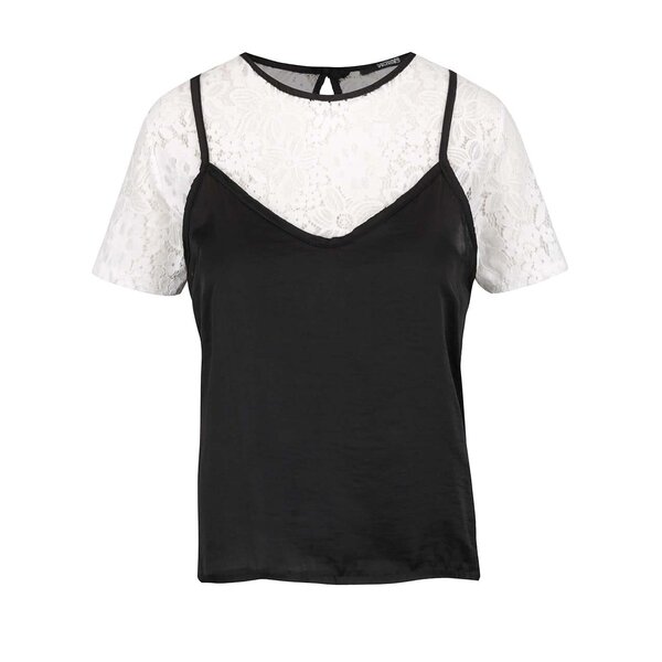 Bluza alba cu dantela si top negru & alb - Hailys Sare