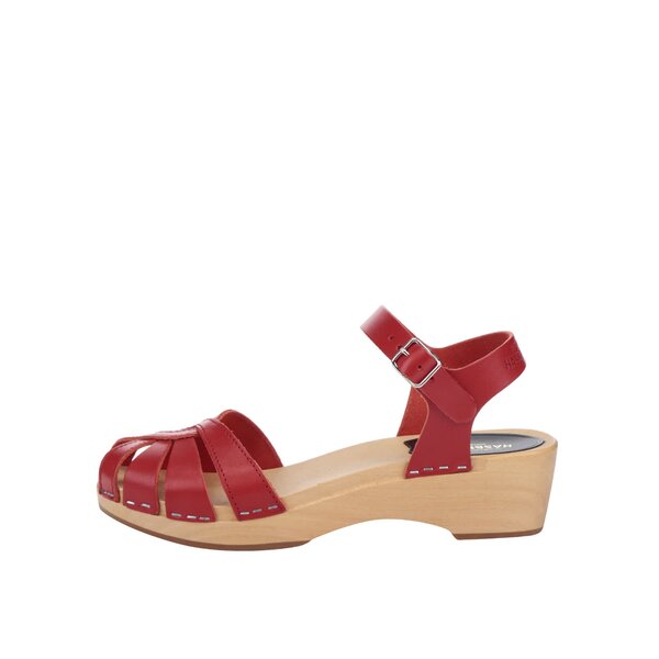 Saboti rosii din piele Swedish Hasbeens Cross Strap Debutant