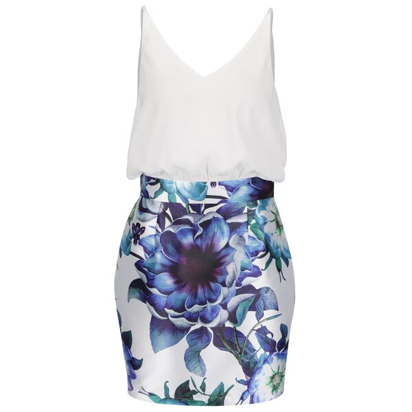 Rochie crem&albastru cu print floral Ax Paris