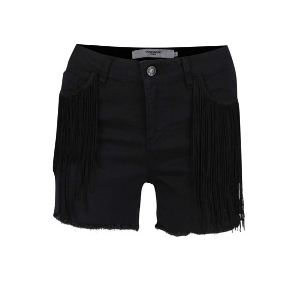 Pantaloni scurti din denim negri cu franjuri VERO MODA Be Seven