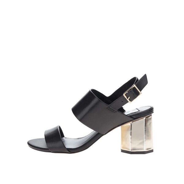 Sandale negre cu toc auriu hexagonal - Miss Selfridge