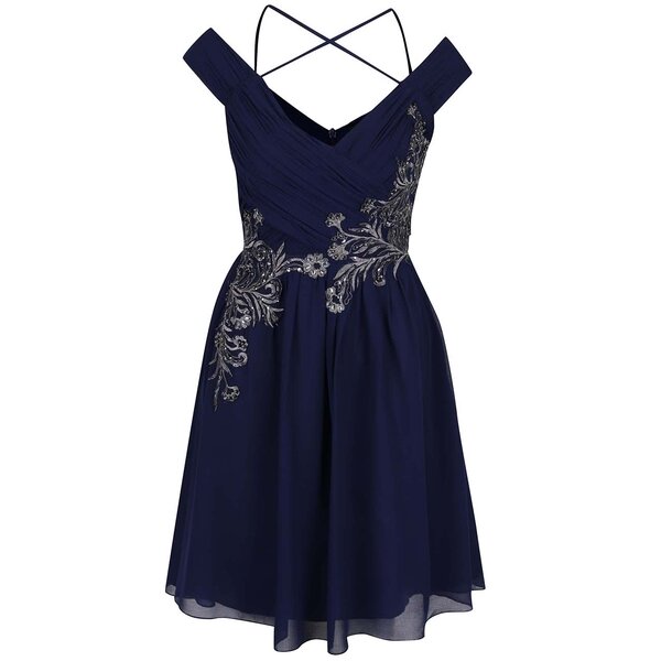 Rochie bleumarin Little Mistress cu broderie argintie