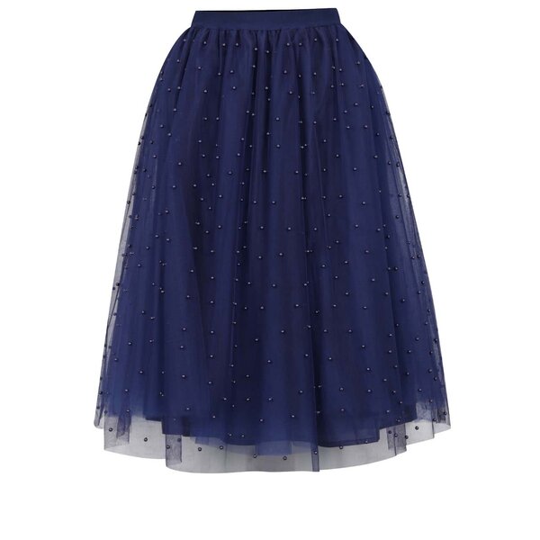 Fustă bleumarin midi Little Mistress din tulle cu aplicații din mărgele