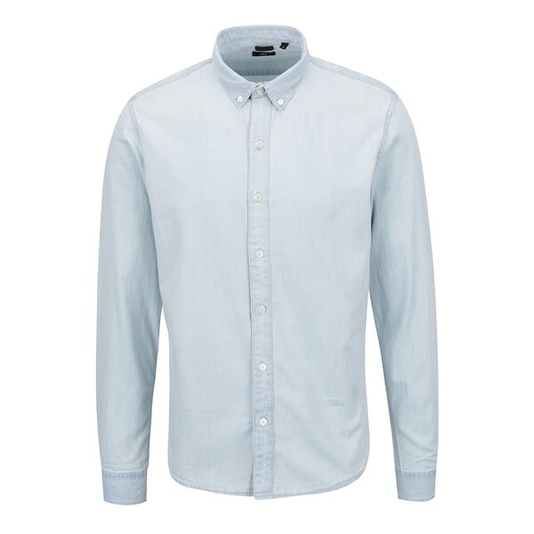 Camasa slim fit bleu din denim cu guler buttons-down ONLY & SONS Carlo