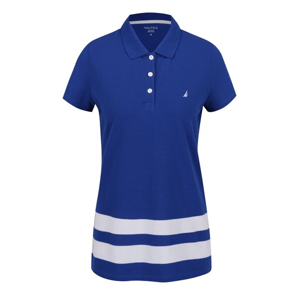 Tricou polo albastru Nautica din bumbac cu detalii albe