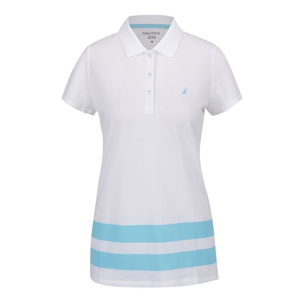 Tricou polo alb Nautica din bumbac cu detalii turcoaz