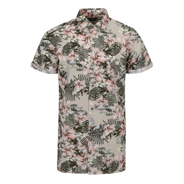Cămașă verde&bej Jack & Jones Rich cu mâneci scurte și imprimeu floral
