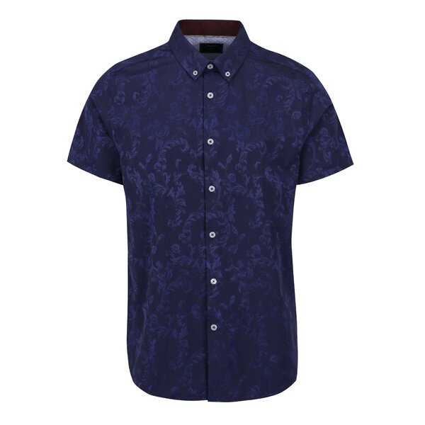 Cămașă albastră cu mâneci scurte Burton Menswear London cu model organic