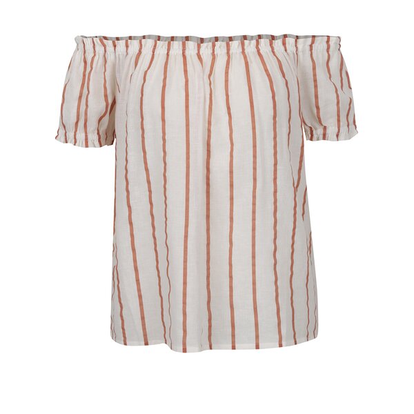 Bluză crem & maro VERO MODA Stripy cu umerii goi și model în dungi