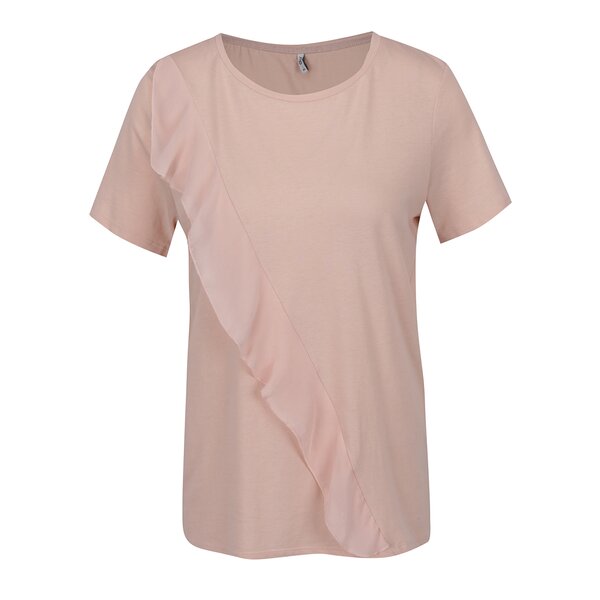 Tricou roz pal ONLY Tascha cu volan decorativ