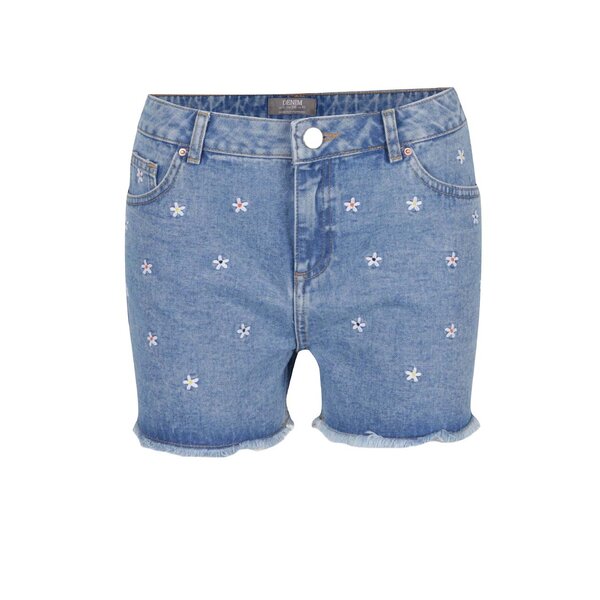 Pantaloni scurți albaștri din denim cu flori brodate Dorothy Perkins