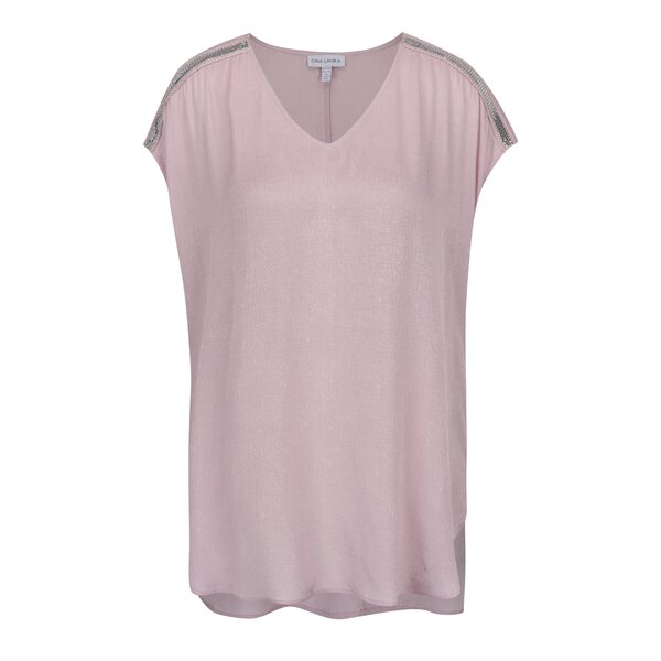 Tricou roz prăfuit Gina Laura cu aplicații pe umeri
