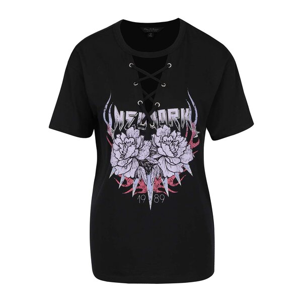 Tricou negru Miss Selfridge cu șiret și print