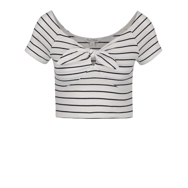 Tricou crop alb&bleumarin Miss Selfridge cu model în dungi