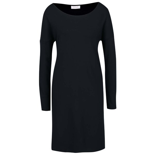 Rochie neagră cu volănașe pe mâneci VILA Hasa