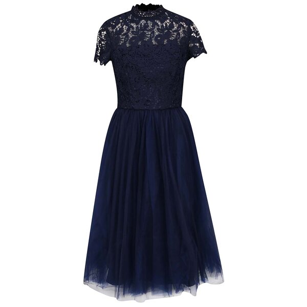 Rochie bleumarin cu dantelă și tulle Chi Chi London Ari