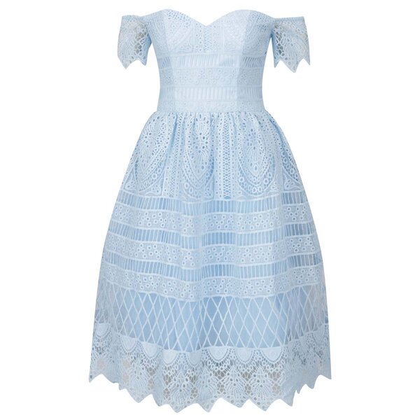 Rochie bleu din dantelă cu umeri goi Chi Chi London Aline