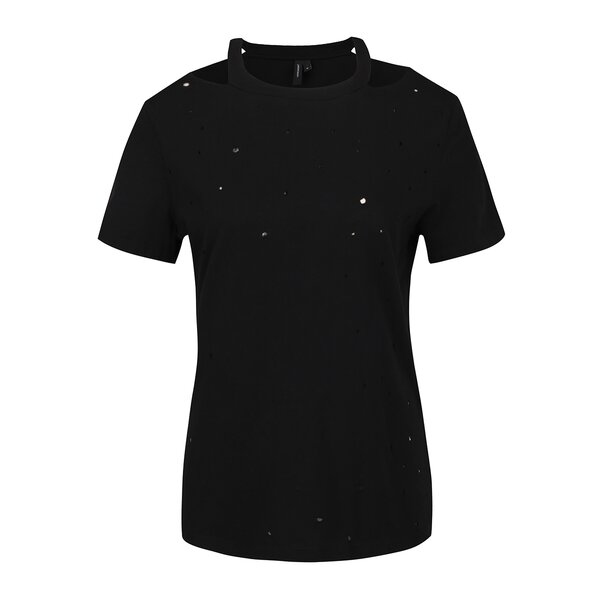 Tricou negru cu aspect uzat și perforații VERO MODA Juniper