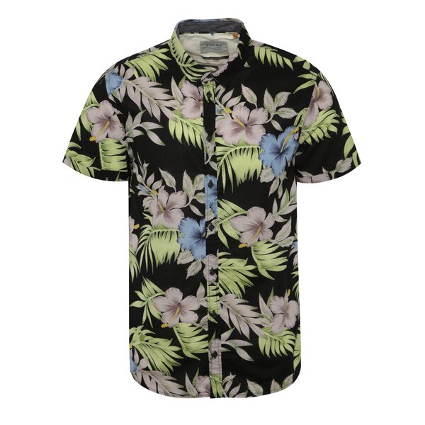 Cămașă neagră cu mâneci scurte Blend și model floral