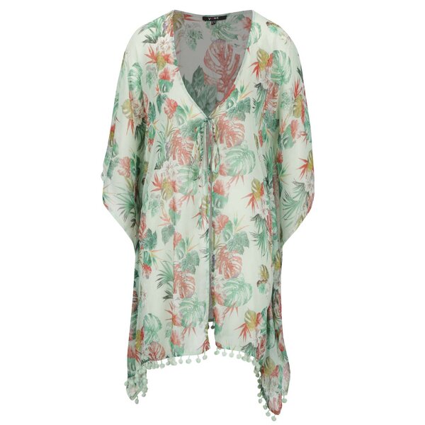 Kimono verde deschis cu model floral Yest