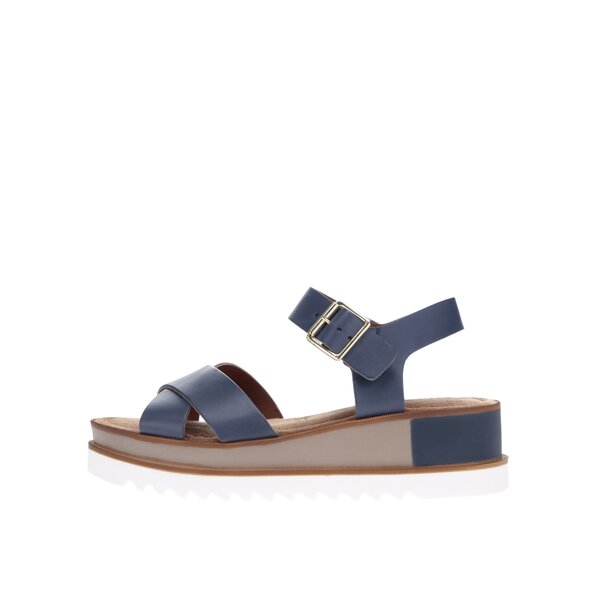 Sandale bleumarin din piele cu platformă Tamaris