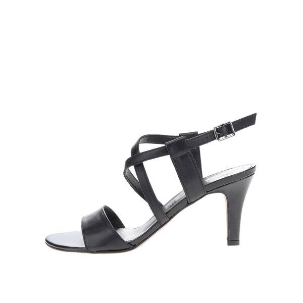 Sandale negre din piele cu toc Tamaris