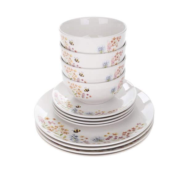 Set alb 12 piese de veselă Cooksmart cu print